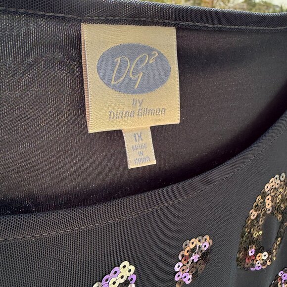 DG2 by Diane Gilman Women's Size 1X Sequined Pullover Dress Shirt Navy NWT - Picture 12 of 16